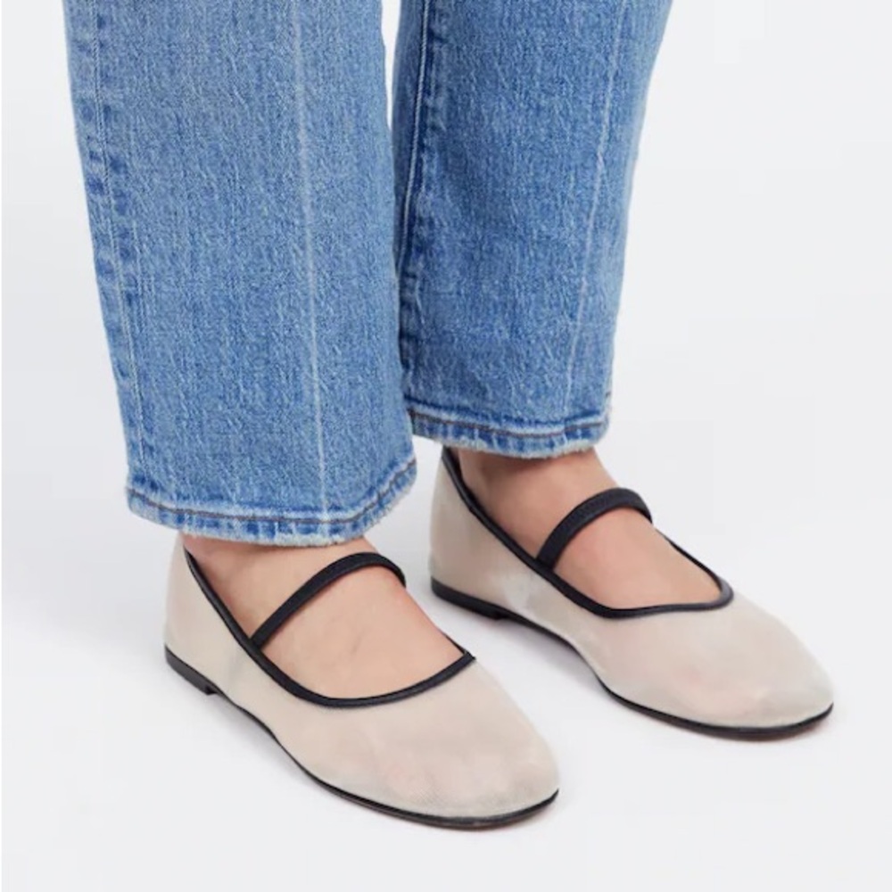 Madewell Black and Cream Mesh Greta Ballet Flats